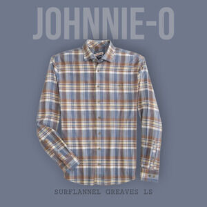NWT Johnnie-O Greaves Hangin Out Surflannel Plaid Button Up Lake Size L, 2XL